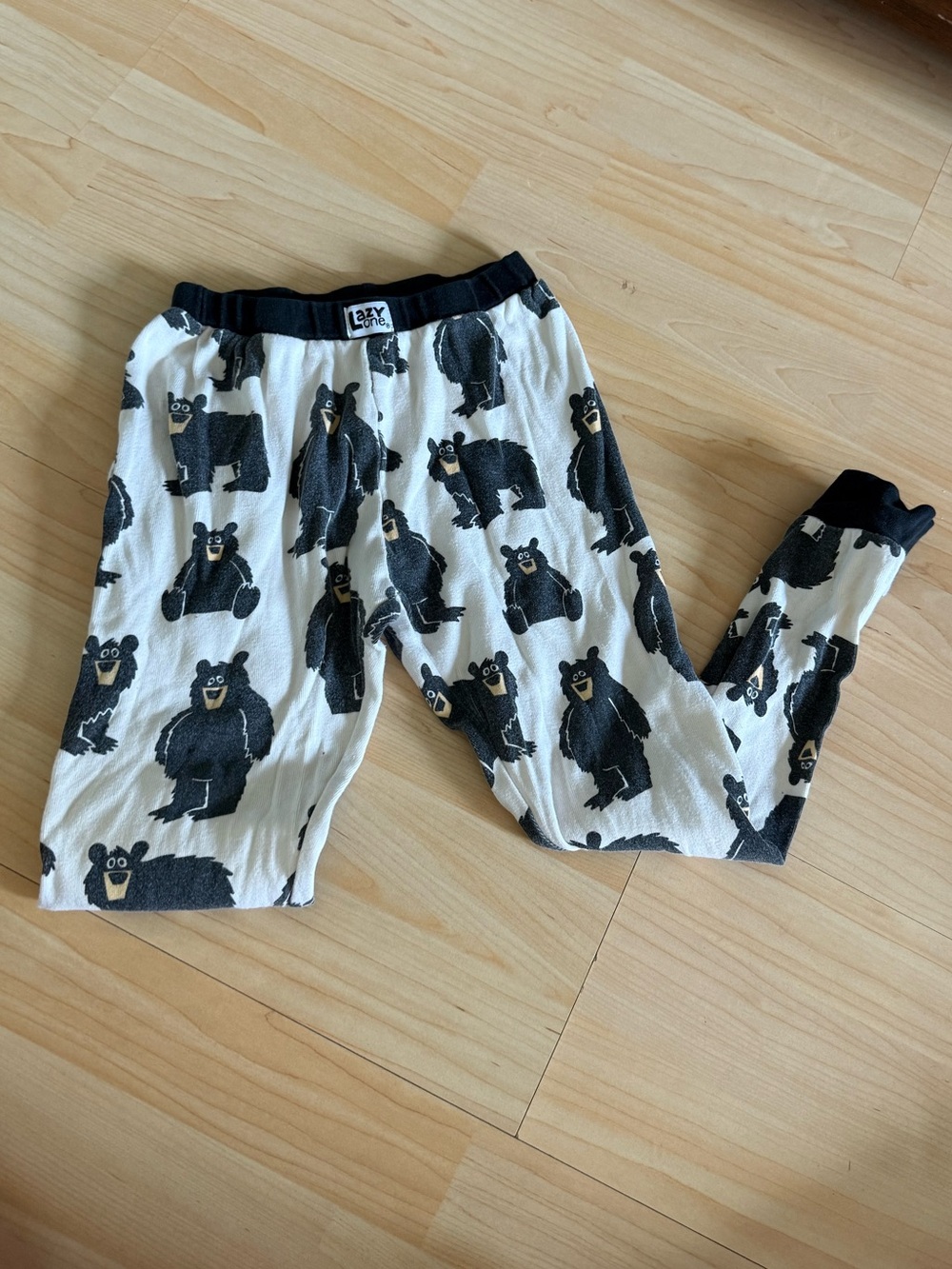 Lazy One Kids Bear Print Pajama Bottoms - Black & White